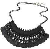 Kaamastra Bohemian Tassle Fancy Black Coin Necklace